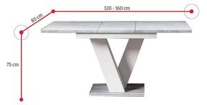 BLOK szétnyitható asztal székek nélkül, 120-160x75x80, fehér /beton