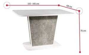 HESTIA szétnyitható étkezőasztal, 110-145x76x68, fehér/beton