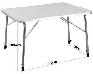 Kerti asztal, ezüst, alumínium, 80x60x50/69 cm, összecsukható