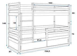 RAFAL 4 emeletes ágy+matrac+ágyrács ingyen, 80x190 cm, grafit/fekete
