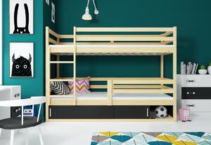 RAFAL 4 emeletes ágy+matrac+ágyrács ingyen, 80x190 cm, fenyő/fekete