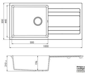 RIVA XL 1B 1D 1000x500 gránit mosogató SAFARI GRANMASTER