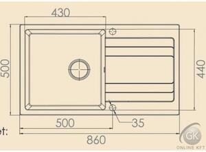 RIVA 1B 1D 860x500 gránit mosogató FEHÉR GRANMASTER
