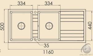 RIVA 2B 1D 1160x500 gránit mosogató METÁL FEKETE GRANMASTER