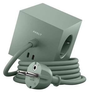 Avolt Stikdåser - Square 1 w/30W Dual USB-C & Magnet 1,8m Oak GreenAvolt - Lampemesteren