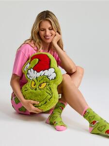 Sinsay - Műszőrme dekoratív párna karácsonyi mintával Grinch - zöldessárga