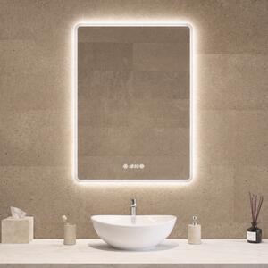 Álló fürdőszobai LED tükör 70x90cm | Páramentesítő - Óra - Fényerő és színhőmérséklet szabályozás | Welland Kath