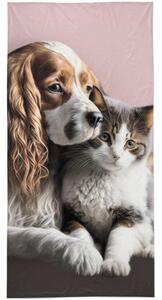 Kutyás cicás törölköző, fürdőlepedő (best friends)
