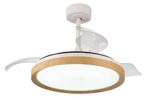 Mistral LED mennyezeti ventilátor, fa mintázatú, DC, csendes, CCT – Mantra Mantra Iluminación, Mistral, dimmable, Fa, Nappali, Műanyag, Modern