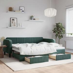 VidaXL sötétzöld kihúzható bársony heverő fiókkal 90 x 200 cm