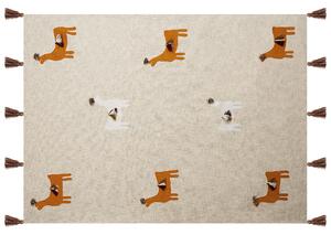 Bézs És Narancssárga Pamut Takaró Láma Mintával 130 x 180 cm KHANDWA