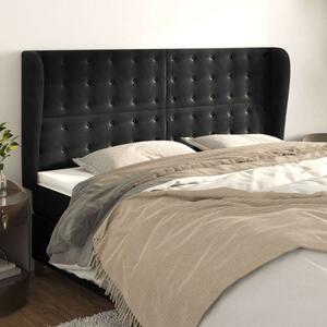 VidaXL Fekete Bársony Ágyfejtámla Szárnyakkal - 203x23x118/128cm