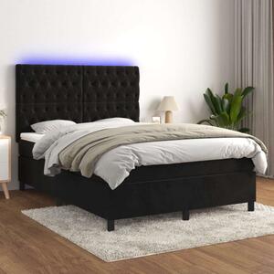 VidaXL fekete bársony rugós és LED-es ágy matraccal 140x200 cm