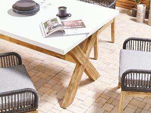 Hatszemélyes fehér beton étkezőasztal fekete székekkel OLBIA