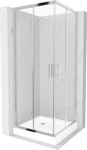 Mexen Rio, négyzet alakú zuhanykabin tolóajtóval 80 x 80 cm, 5mm átlátszó üveg, króm profil + fehér magas zuhanytálca Rio, 860-080-080-01-00-4510