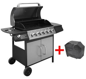 VidaXL fekete és ezüst gáz grillsütő 6+1 fűtőfelülettel