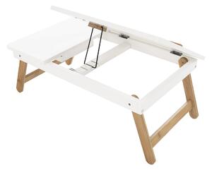 KONDELA Notebook asztal/táblagép tartó, fehér/természetes bambusz, MELTEN