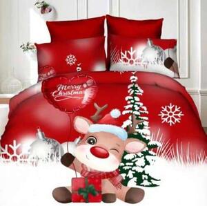 Merry Christmas piros ágynemű házikóval