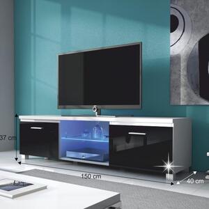 TV asztal/szekrény Lugo 2 (fehér + extra magasfényű fekete) (világítással). 808386