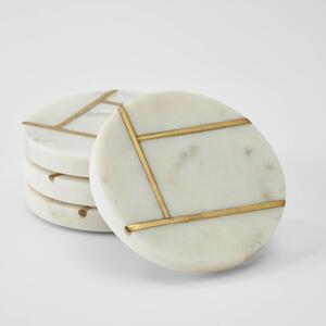 Fehér márványból készült négy darab Kave Home Tahis kerek poháralátét készlet