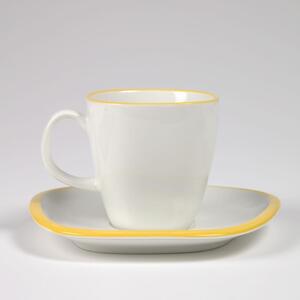 Fehér és sárga porcelán csésze és csészealj Kave Home Odalin