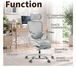 MUSSO E80 ergonomikus forgószék dinamikus deréktámasszal és lábtartóval, szürke