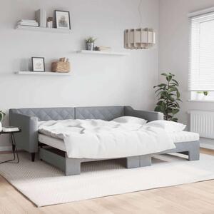 VidaXL világosszürke kihúzható szövet heverő matracokkal 100 x 200 cm