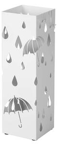 Fém esernyotartó, horgokkal és csepptálcával, 49 x 15,5 x 15,5 cm, fehér