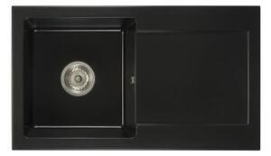 Leon2 gránit mosogató automata szűrőkosaras leeresztővel szifonnal fekete, beépíthető