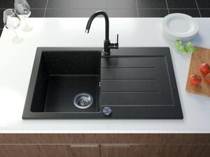 Roxy gránit mosogató automata dugóemelő, szifonnal, fekete-szemcsés, beépíthető