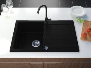 Roxy gránit mosogató automata dugóemelő, szifonnal, fekete, beépíthető