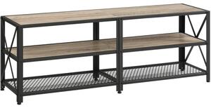 TV-asztal polcokkal, acélkerettel, 140 x 52 x 39 cm, greige és fekete