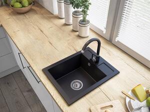 Orlean gránit mosogató automata dugóemelő, szifonnal, fekete, beépíthető