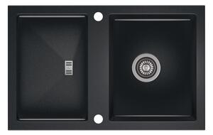 SLIDE 40 gránit mosogató automata dugóemelő, szifonnal, fekete-szemcsés fényes, beépíthető