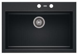 A-POINT 60 gránit mosogató automata dugóemelő, szifonnal, fekete-szemcsés fényes, beépíthető