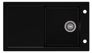 TRAMONTANA gránit mosogató automata dugóemelő, szifonnal, fekete, beépíthető