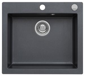 MOJITO 60 gránit mosogató automata dugóemelő, szifonnal, fekete-szemcsés fényes, beépíthető
