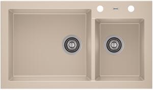 A-POINT 140 kétmedencés gránit mosogató automata dugóemelő, szifonnal, bézs, beépíthető
