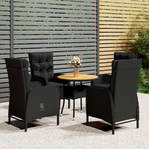 VidaXL 5 részes fekete polyrattan kerti bisztrószett