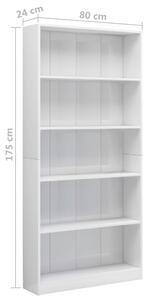 VidaXL 5-szintes magasfényű fehér forgácslap könyvszekrény 80x24x175cm