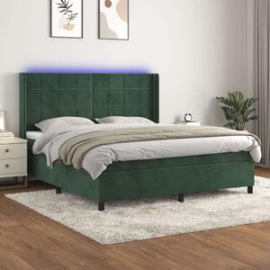 VidaXL sötétzöld bársony rugós és LED-es ágy matraccal 180x200 cm