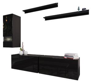 Nappali bútorsor Damot fekete + fényes fekete). 1007698