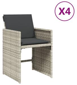 VidaXL 4 db világosszürke polyrattan kerti szék párnával
