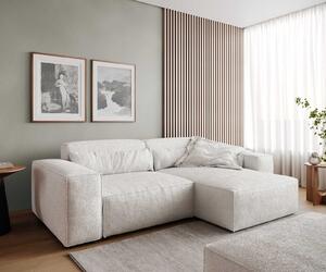 DELIFE Sarokkanapé Sirpio 230x155 cm bouclé krémfehér rekamié változtatható puffal