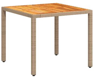 VidaXL bézs polyrattan és akácfa kerti asztal 90 x 90 x 75 cm