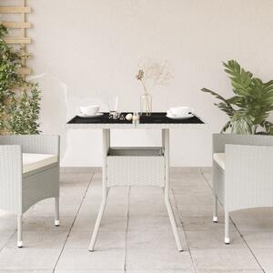 VidaXL fehér polyrattan üveglapos kerti asztal 80 x 80 x 75 cm