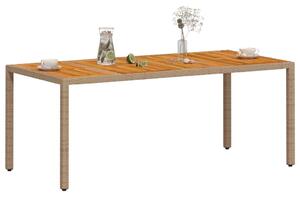 VidaXL bézs polyrattan és akácfa kerti asztal 190 x 90 x 75 cm