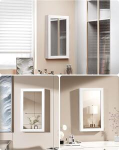 Fali ékszeres szekrény, zárható, tükrös, fehér 67x9x37 cm