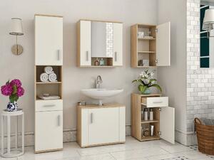 Magas fürdőszoba szekrény Leah 05 (szonoma tölgy + matt fehér). 1065350