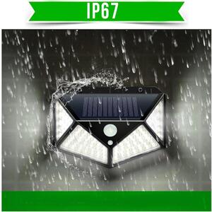 MT Malatec napelemes lámpa 100 LED-del, mozgásérzékelő, falra szerelhető, 3 fokozatú fényintenzitás, hidegfehér, IP67